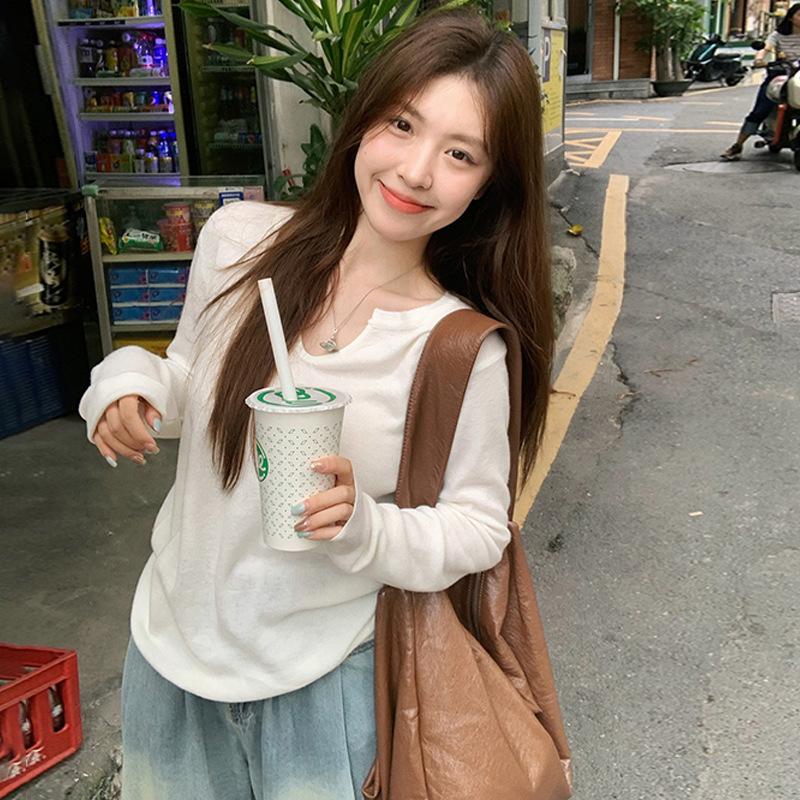 Áo dài tay babytee kiểu cổ rộng chữ V nữ tính peonyb - Sweater len tăm mỏng thun basic dáng suông bánh bèo hotgirl phong cách hàn quốc đẹp - ATH191