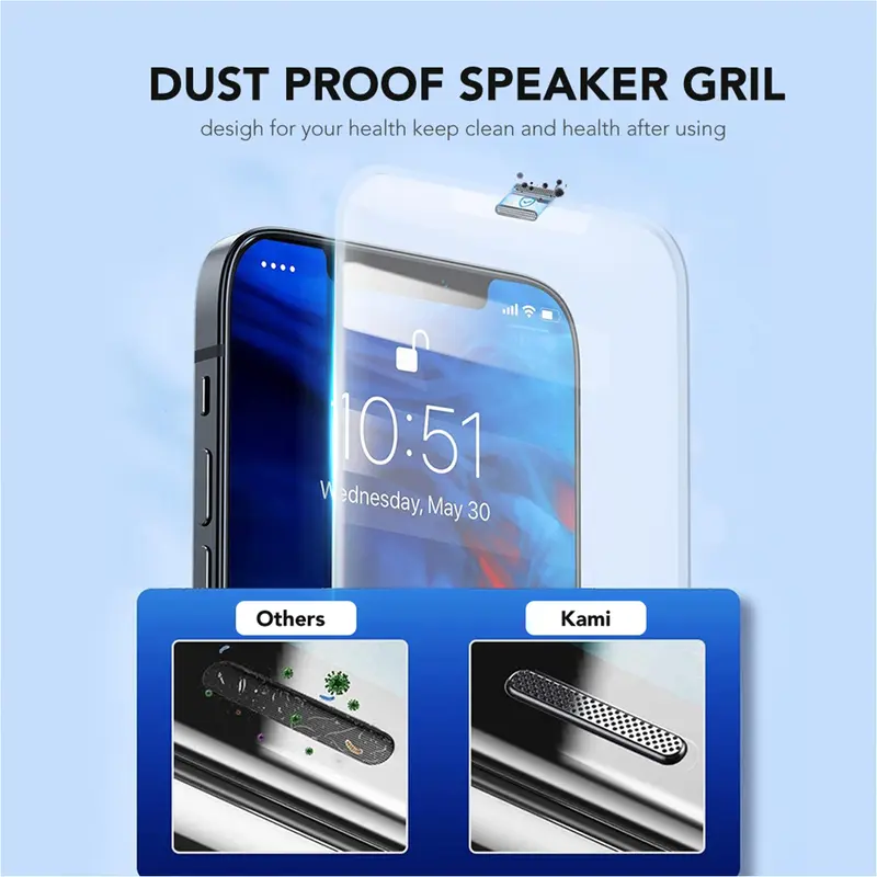 AMINO Anti Dust Tempered Glass Untuk Iphone XR 11 15 16 Pro Max 16 Plus 16e 15 Plus 14 Pro Max 14 Plus 13 Pro Max 12 Pro Max 11 Pro Max X XS XS MAX Screen Protector Full Cover Anti Gores Anti Debu Dustproof Mesh 6