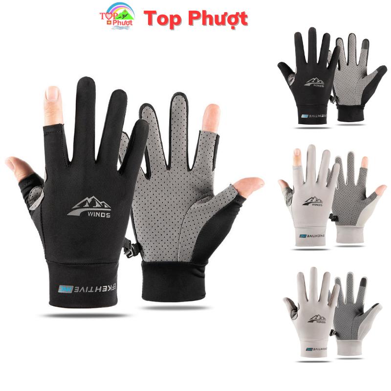  Găng tay chống nắng nam nữ đi xe máy lái ô tô chống tia uv băng lụa chất lượng cao hở 2 ngón Winds - Bao Tay Chống Trơn Trượt 