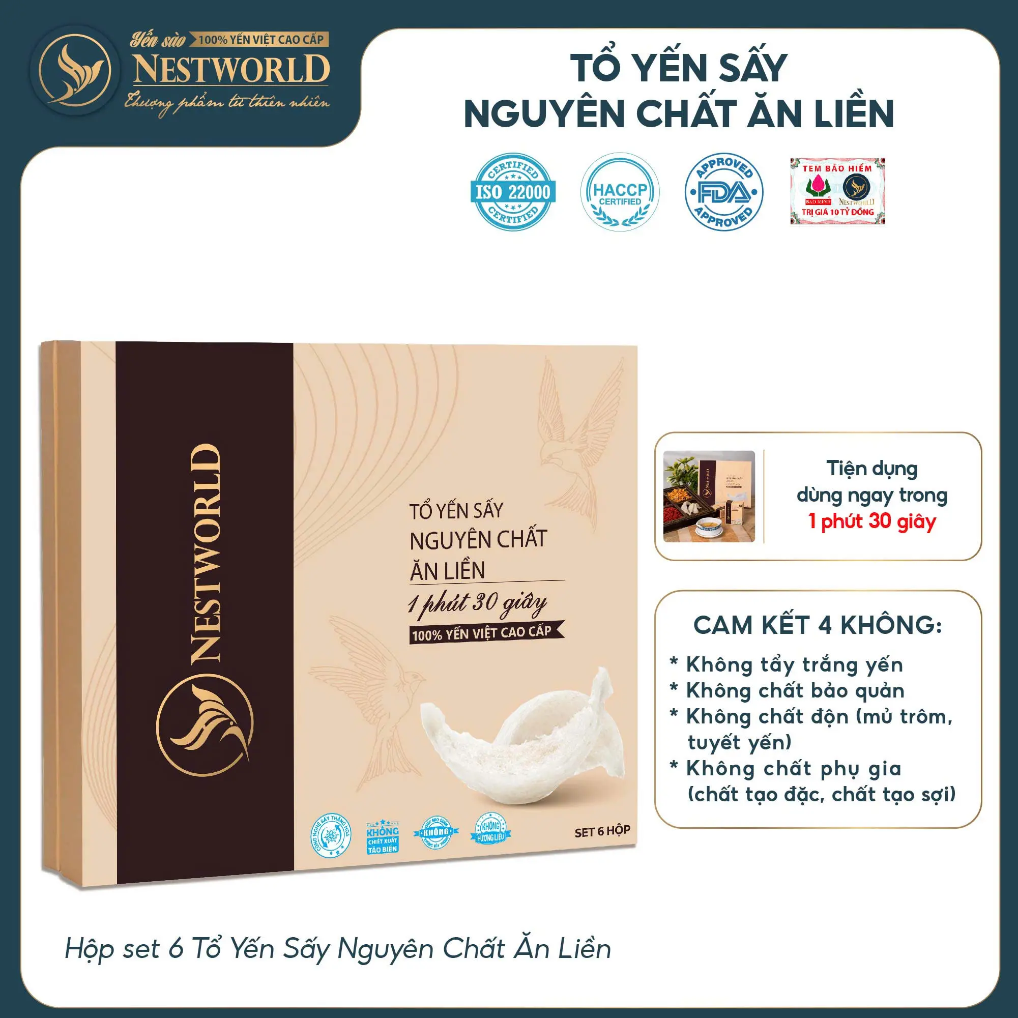 [Mới] Tổ Yến Sấy Nguyên Chất Ăn Liền NESTWORLD - Hộp Set 6 Thanh Yến
