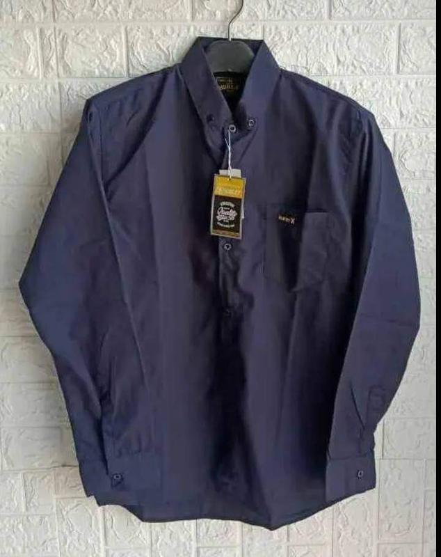 kemeja lelaki outfit 2023 kemeja cowok lengan panjang Baju Kerja kantor santai Biru Formal Kancing Katun Simple 6