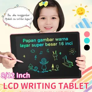 LED Drawing Tablet Children Drawing Erase 12 Inch Berwarna with Stylus Pen LCD Writing Tablet for Children's Learning Papan Tulis Anak-anak Gambar Screen papan tulis tangan, papan tulis rumah untuk siswa.