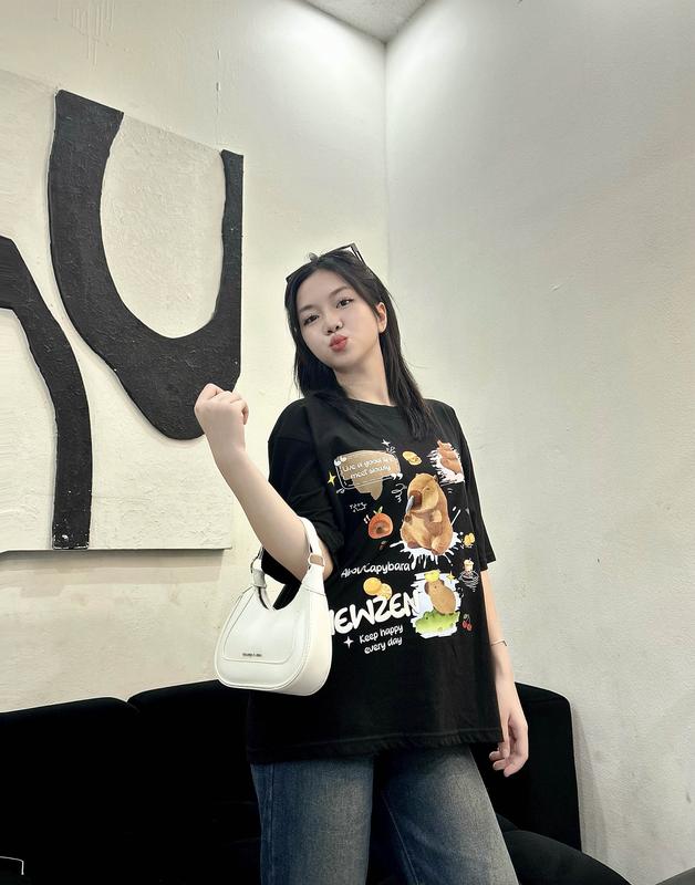Áo thun tay lỡ unisex Newzen NZ01 cotton 100 co dãn 4 chiều - Nam, Menswear, Capybara, Cổ Tròn Top 2