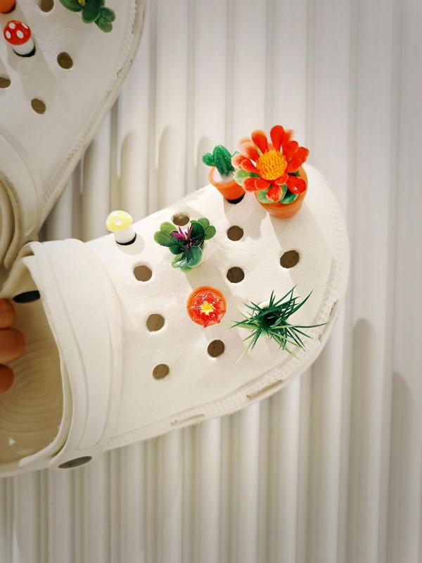 Women's Cute Pot Plants & Flower Design Clogs Charms, 12pcs/set Trendy Novelty Colorful Shoes Charms, Chic Shoes Accessories for Clogs Decor 5