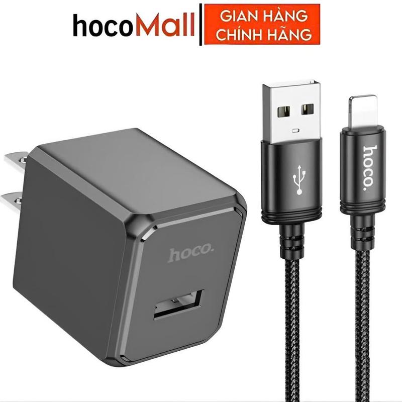 Bộ sạc tiêu chuẩn HOCO kèm dây sạc bọc dù Củ sạc 10.5w đen dùng cho cả ios micro type c khả dùng andoird và ios