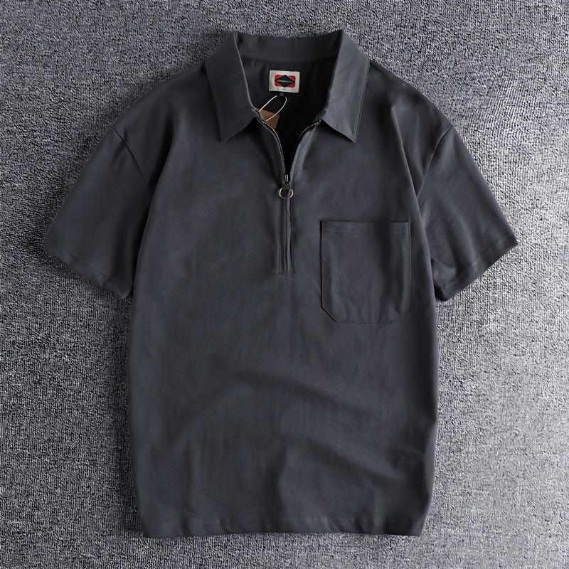 Áo Polo Cổ Điển Cho Nam, Cổ Áo Nửa Dây Kéo Thiết Kế Độc Đáo, Phong Cách Cổ Điển Đã Giặt, Có Túi Đơn Giản, Phong Cách Cổ Điển Nhật Bản, Cổ Áo bẻ xuống, Áo Thun ngắn Tay Quần Áo Nam thông thường 【red  áo polo