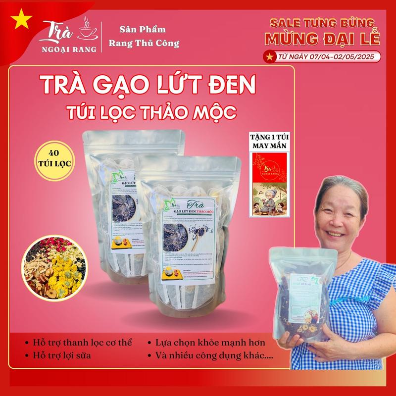 [40 tuí lọc] Combo 2 Túi Trà Gạo Lứt Đen Thảo Mộc Rang Tay (20 túi lọc) Trà Ngoại Rang Nước Trà Tea Chè
