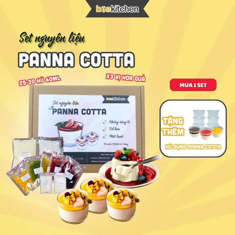 [HOT] Set tự làm Panna Cotta 3 vị đơn giản, siêu ngon, tiết kiệm từ set nguyên liệu tiện lợi - Thành phẩm 20-25 hũ 60ml