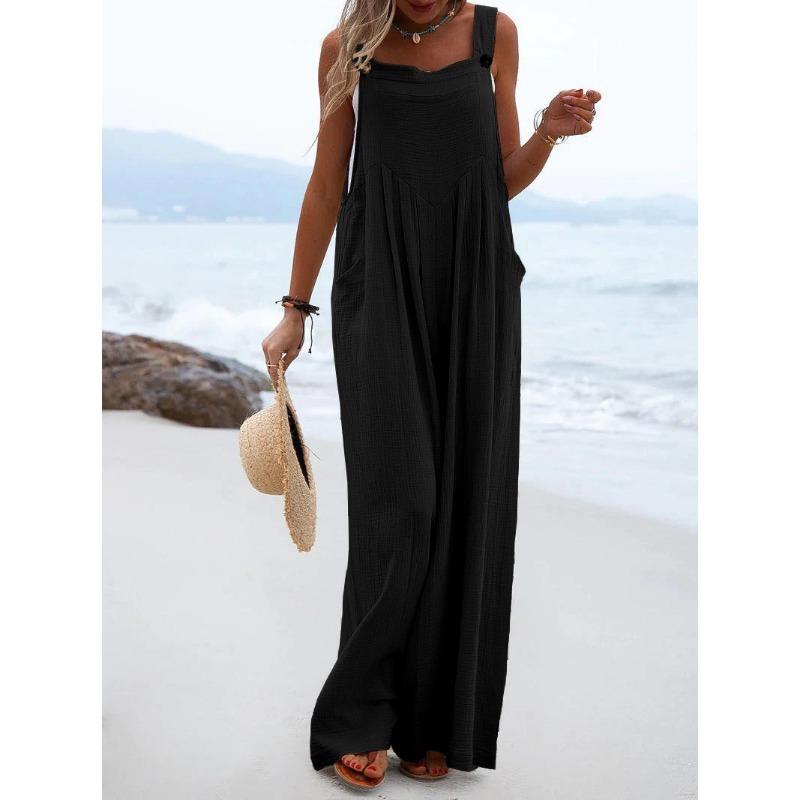 Product Introduction of National style fashion solid color wide-leg jumpsuit with body clothes 5