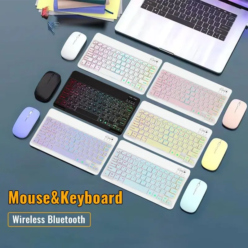 [คีย์บอร์ดไทย] ใหม่แบ็คไลท์ไล่โทนสี Bluetooth keyboard เมาส์ไร้สาย คีย์บอร์ด เม้าส์ RGB 7สี 2โหมด ไร้สาย บางเรียบ เล็กกะทัดรัด เป็นคีย์บอร์ด สำหรับ Light / Android / Windows คีย์บอร์ดPad