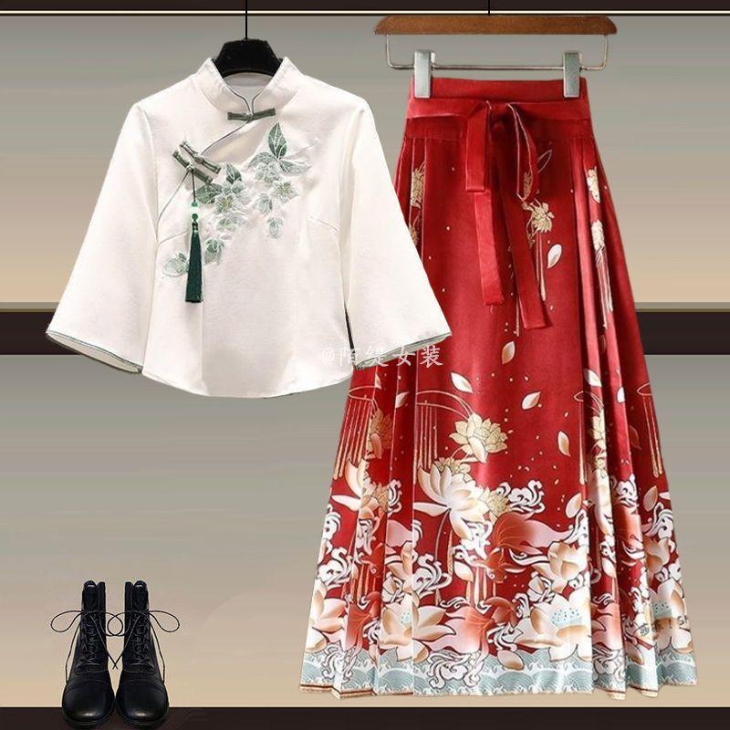 Product Introduction of Áo Khoác Và Váy Hanfu Trung Quốc Phong Cách Manbo, Màu Xanh Bạc Hà, Dành Cho Nữ, Bộ Váy Vẻ Mặt Ngựa Phong Cách Quốc Gia Mới Mùa Hè 2024 Women Dress Khuy 9