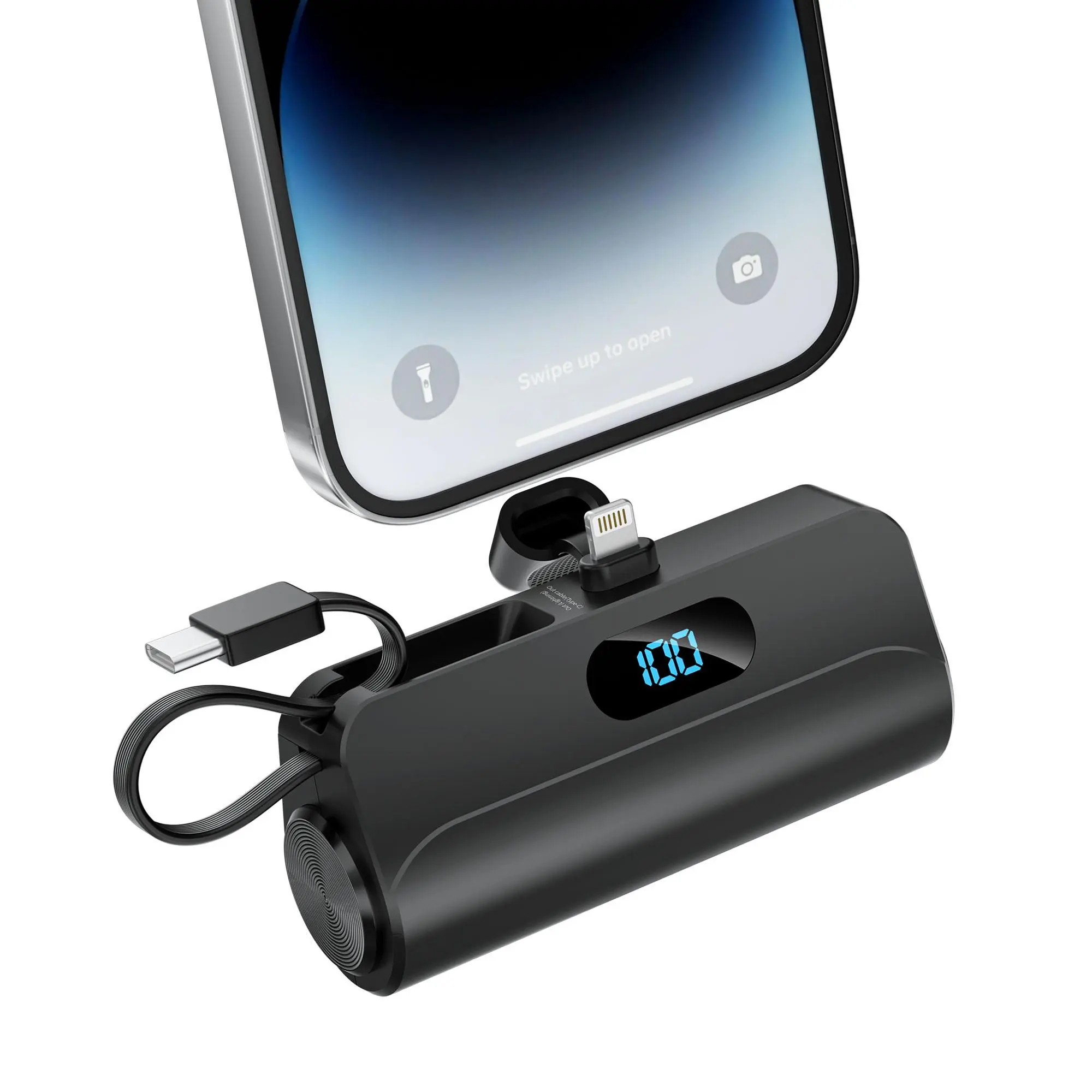 5000mAh Portable Power Bank with USB Connector, Charging Brick with Built-in Cable, Digital Display Mobile Phone Charger Compatible with iPhone Galaxy, Gift for Boyfriend, Electronics Accessories