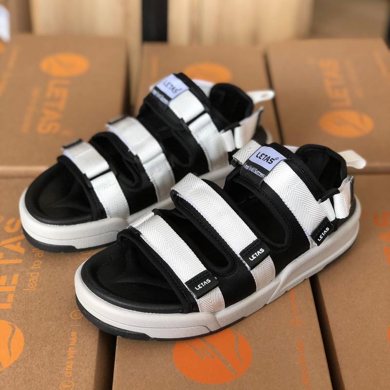 Giày Sandal nam nữ Unisex Letas, năng động, trẻ trung Trắng đen( D721) Cao Su Đế Bằng Nhung 4