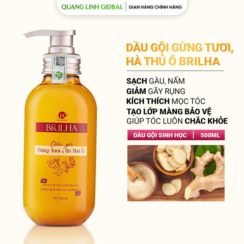 [BRILHA] Dầu Gội - Dầu Xả Hữu Cơ Gừng Tươi - Hà Thủ Ô BRILHA - Đen Tóc, Mượt Tóc, Giảm Rụng Tóc cho Nam Nữ