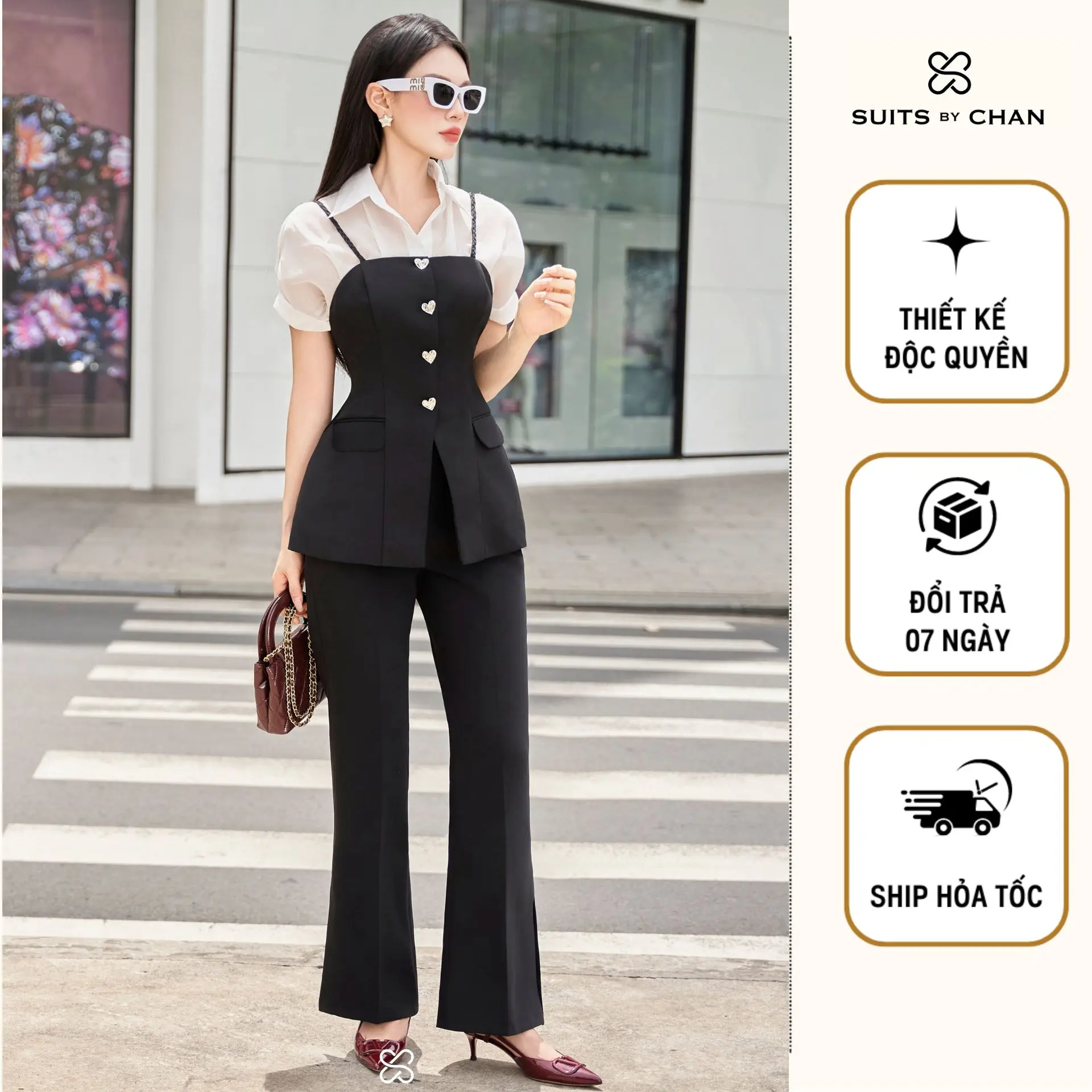 SUITSBYCHAN - Set áo sơ mi layer áo hai dây + quần suông xẻ Lammy Top Lammy Pants - SCAO00041 SCQD00041