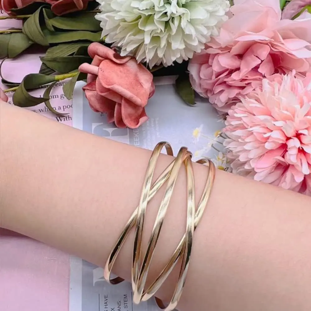 1Pcs Cuff Bangle Bracelet for Women Open Wide Wire Bracelets Gold Wrist Cuff Wrap Bracelet (B:APC)