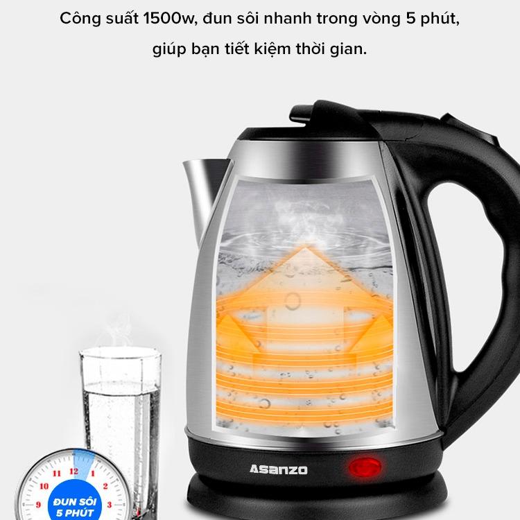 [ASANZO] ẤM ĐIỆN ĐUN NƯỚC SIÊU TỐC 1.8L 1500W - SK-1800 - Chính Hãng Bảo Hành 6 Tháng Bình Đun Nước Ấm Siêu Tốc Đun Siêu Tốc Inox Đun Siêu Tốc Inox 6