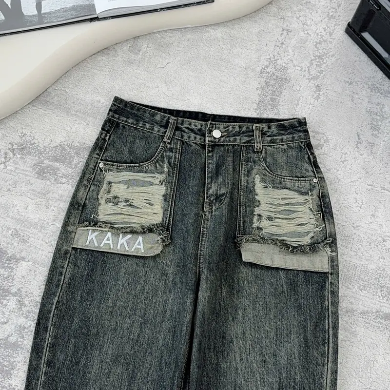 Baggy KAKA NS1380- QUẦN BAGGY  BIGSIZENTÚI LỘ THEU CHỮ  CẠP THƯỜNG  -không co dãn bigsize ( 55-85kg) Pants 3