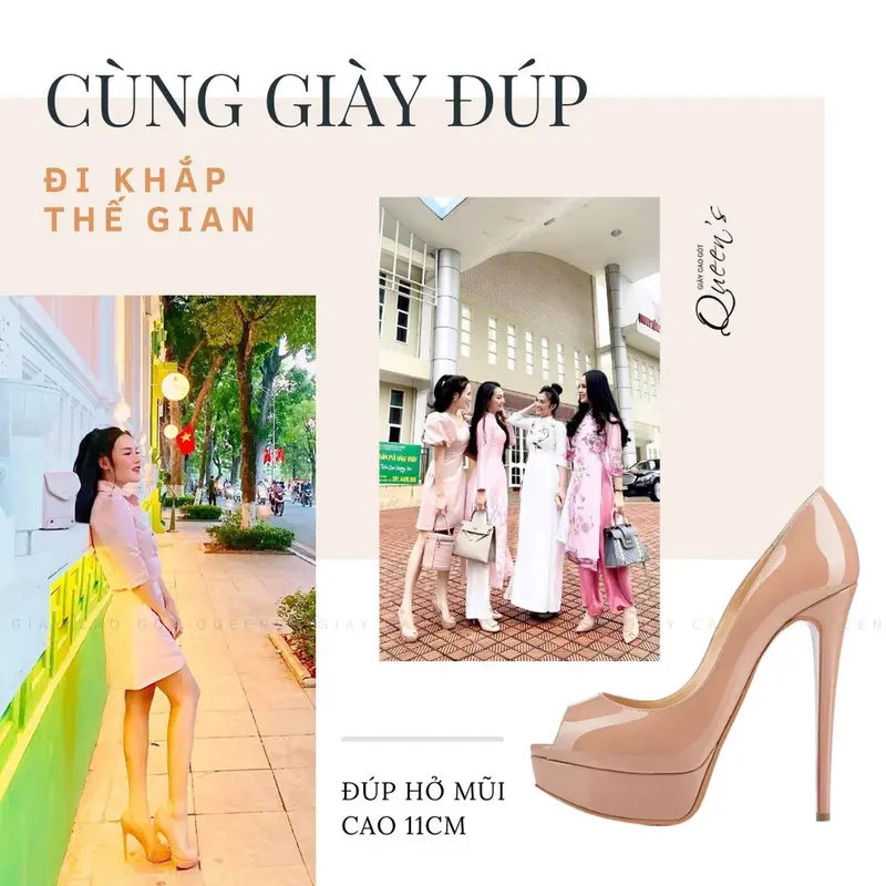 Giày Cao Gót Màu Nude Đúp Mũi Gót Nhọn Thời Trang Cao 10-11 Phân 6