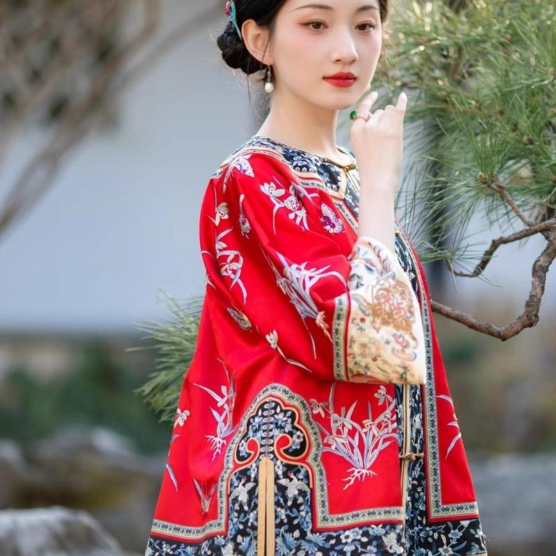 Quần Áo Nữ Triều Thanh, Quần Áo Han Chính Hãng, Thiết Kế Gege Triều Thanh, Cổ Tròn, Váy Mặt Ngựa, In Công Nghiệp Nặng 3