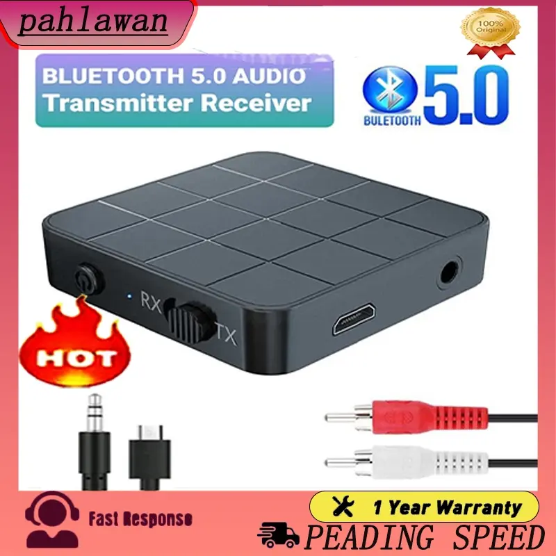 2 in 1 bluetooth receiver audio&bluetooth transmitter 5.0 with 3.5mm - Hitam For TV Computer Car Speaker Headset 0