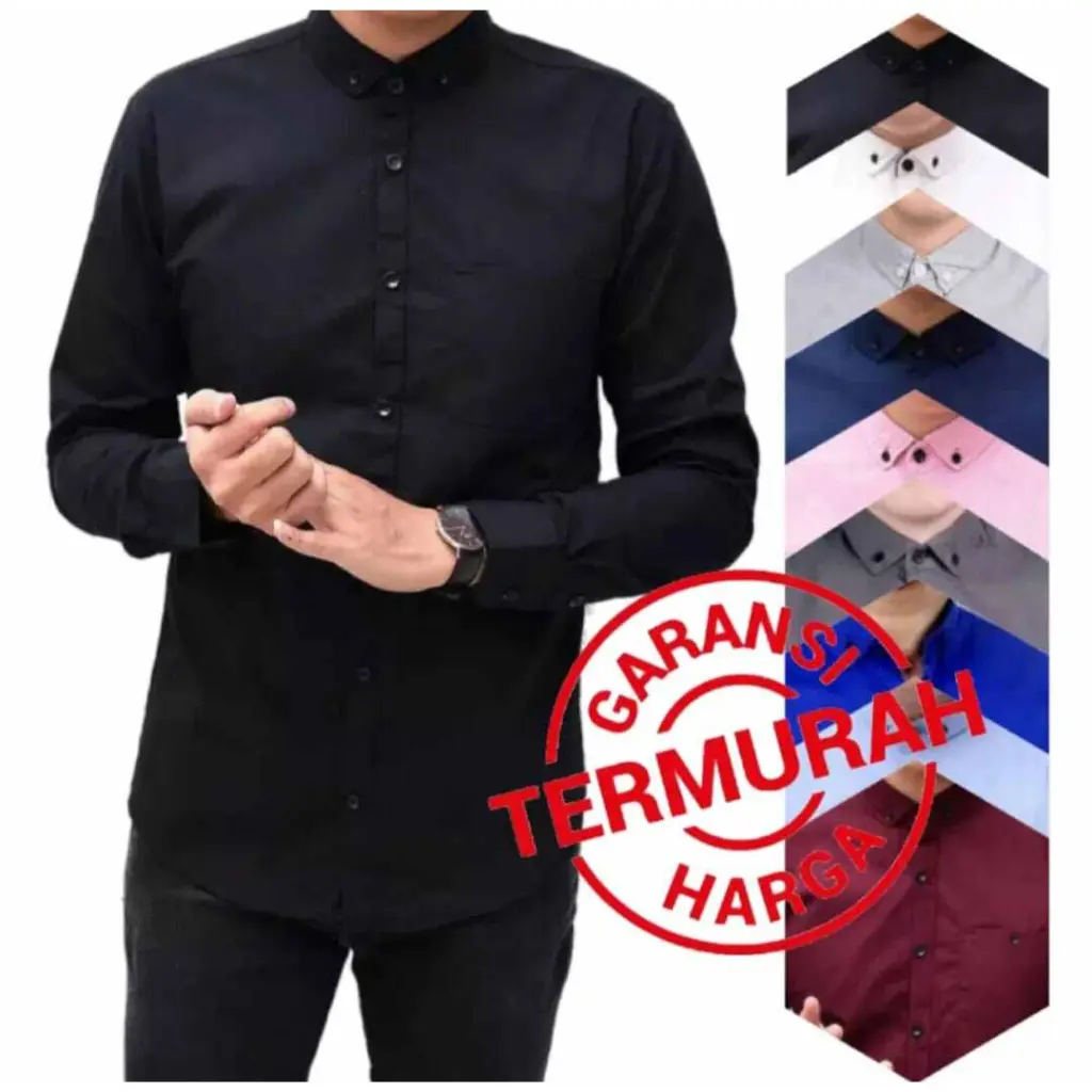 Kemeja Polos Lengan Panjang Pria Formal Casual Slimfit Basic Kantor Katun Baju Dewasa Distro Kerah Cowok Keren Hitam Kerja slim  fit