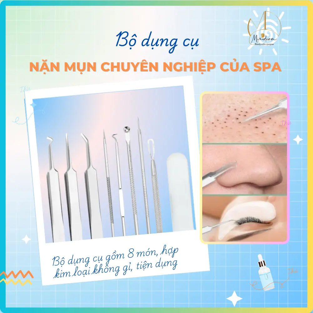 Bộ dụng cụ nặn mụn MINODERM lấy nhân mụn trứng cá, chất liệu cao cấp, siêu nhọn 12mm