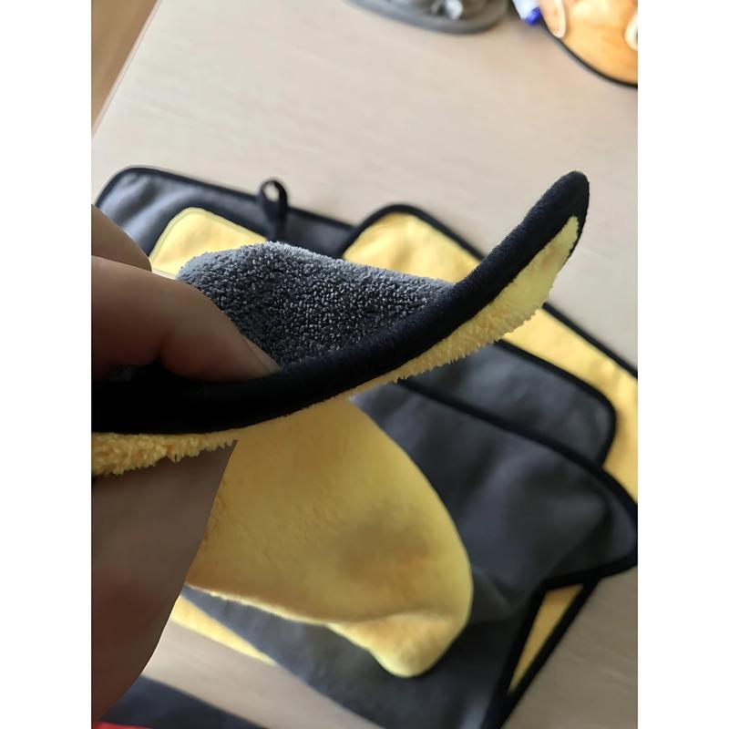 Khăn lau đa năng microfiber 2 mặt vàng - xám siêu thấm cực dày không đổ lông chuyên dụng cho Ô Tô. 7