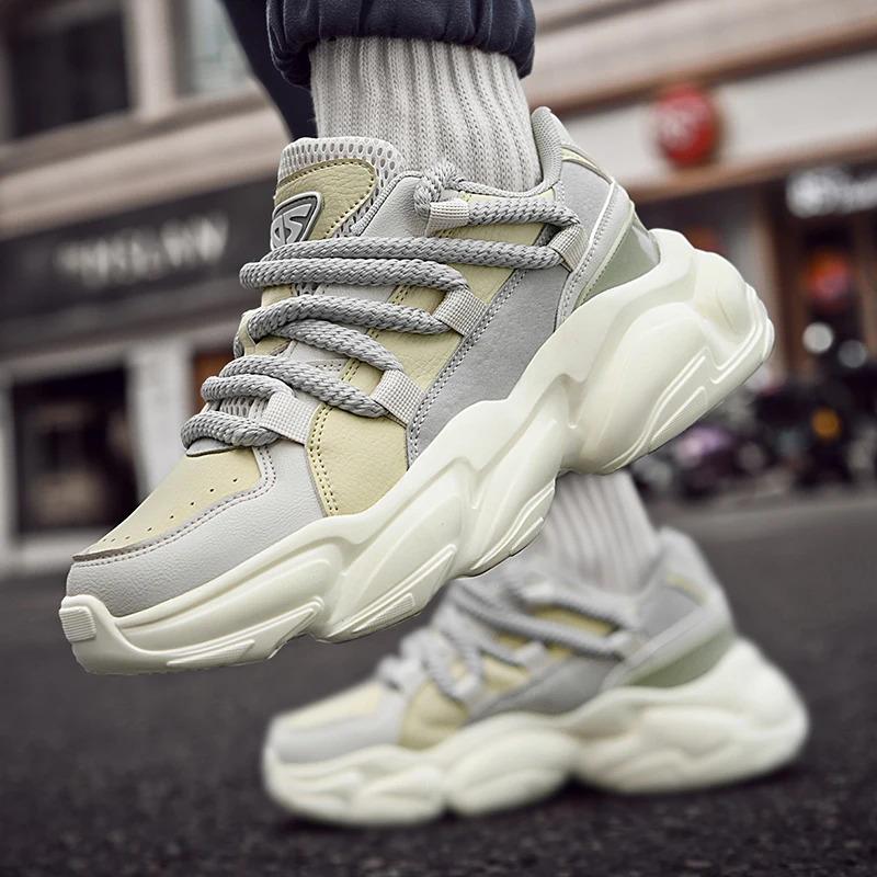 Anpassa Dammode Läder Sport Promenader Sneakers Chunky Höjd Ökad Hiss Fritidslöpare Skor för män Tränare Träning_voghion.com