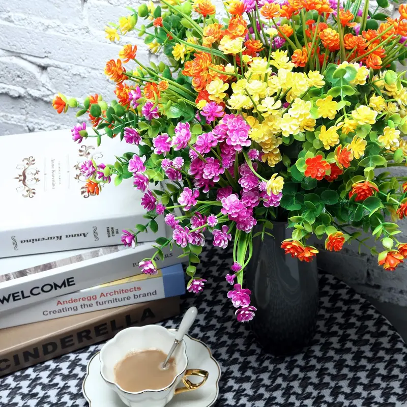 Artificial Flower Bouquet, 12pcs/set UV Resistant Faux Flower Bouquet, Fake Flower Bouquet, Decorative Flower for Home Garden Hanging Planter 6