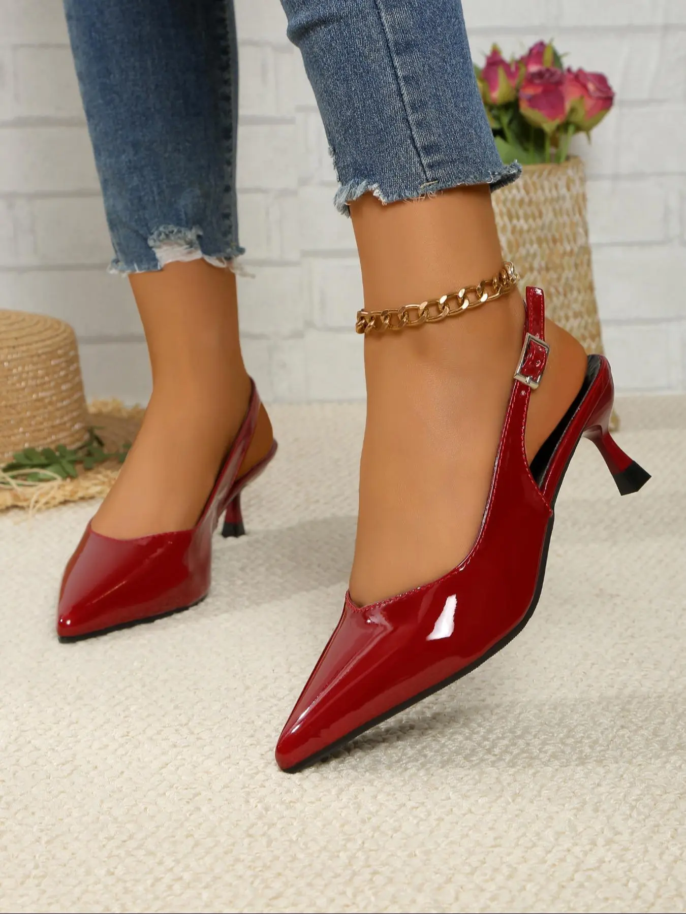 Women's Fashionable Solid Color Pointed Toe Kitten Heel Shoes, Elegant Mary Janes Pumps for Party, Daily Clothing Decor for Women & Girls, Footwear, Classy