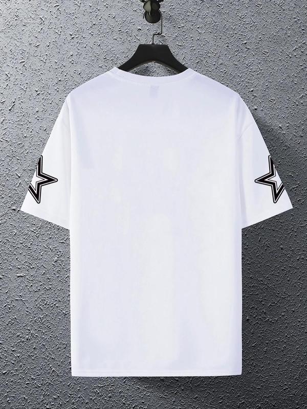 Letter & Figure Print Round Neck Drop Shoulder Tee, Regular Fit Crew Neck Short Sleeve T-Shirt, Comfy Knitting Top for Summer, Mens Tracksuit, Football Jerseys 2