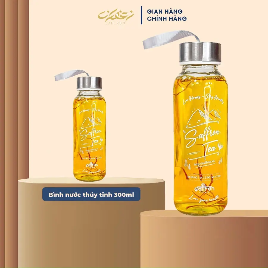Bình đựng nước thuỷ tinh 300ml an toàn hoạ tiết độc quyền Saffron Việt Nam