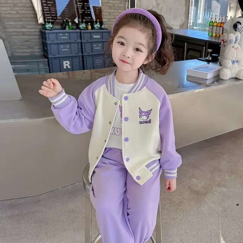 [XẢ KHO]Sét bộ nỉ tàu in kuromi+labubu sz 9-44kg-Áo khoác+quần(D15)