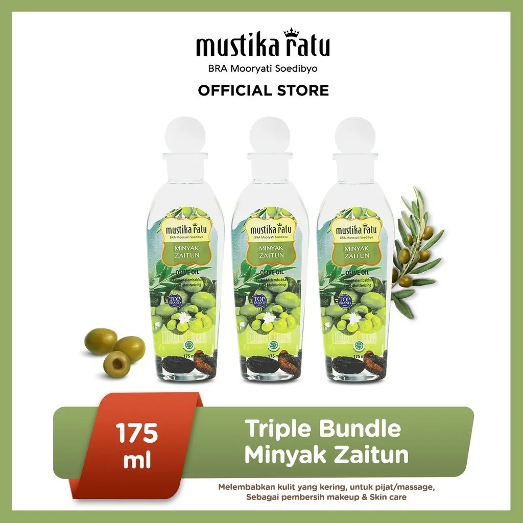 (Isi 3 175 ml) Mustika Ratu Triple Bundle Minyak Zaitun Perawatan kulit 175ml