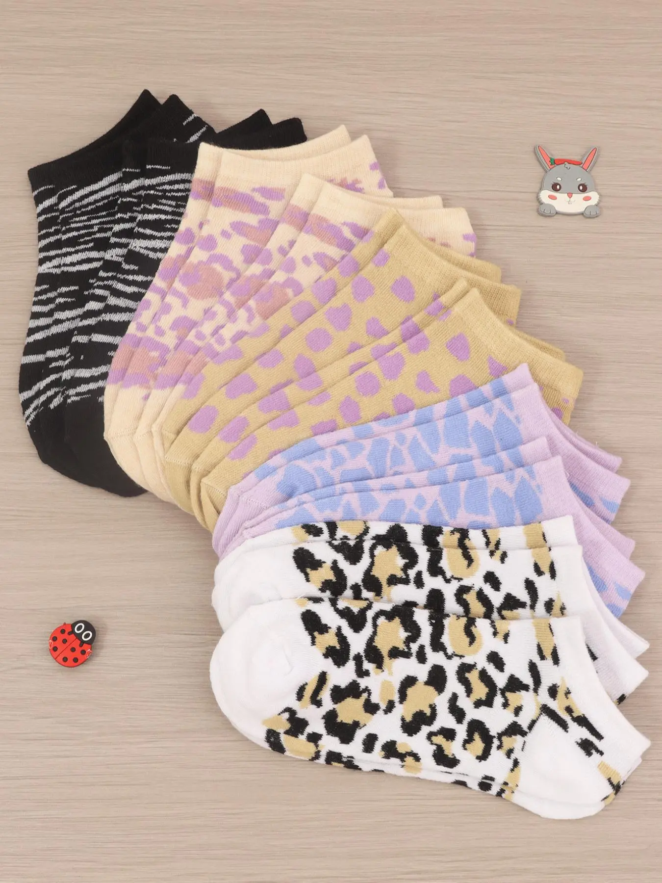 Women's Leopard & Zebra Stripe Print Ankle Socks, Multi-pack Casual Soft Comfy Cozy Low Cut Socks For Daily Wear, Women's Socks & Hosiery