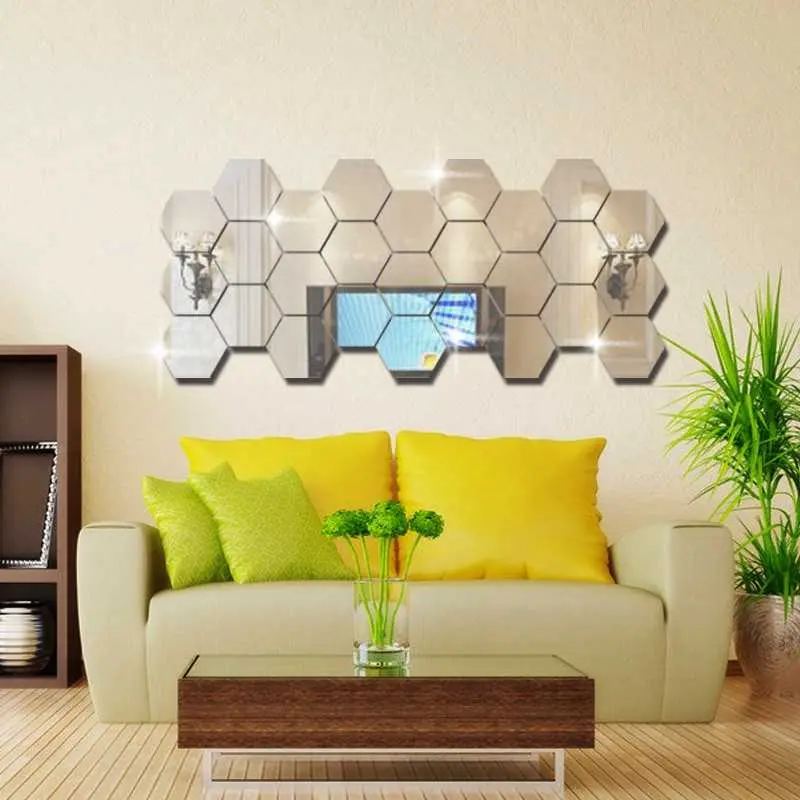 Stiker Dekorasi Dinding Hexagon Mirror Acrylic 7 PCS Hiasan Dinding Akrilik