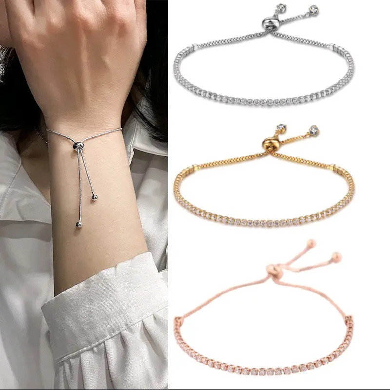 gelang serut adjustable wanita barisan mata korean fashion berlian imitasi