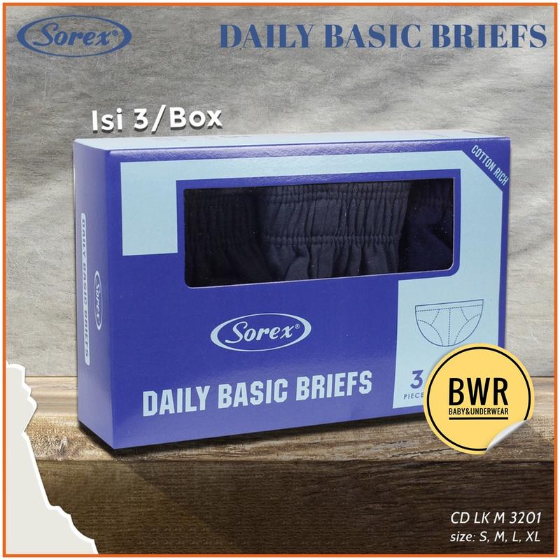 [ 3pc ] CD Sorex M 3201 Karet Kerut / Celana Dalam Pria Daily Basic Briefs Sorex M3201 | Bwr Katun Polos 2