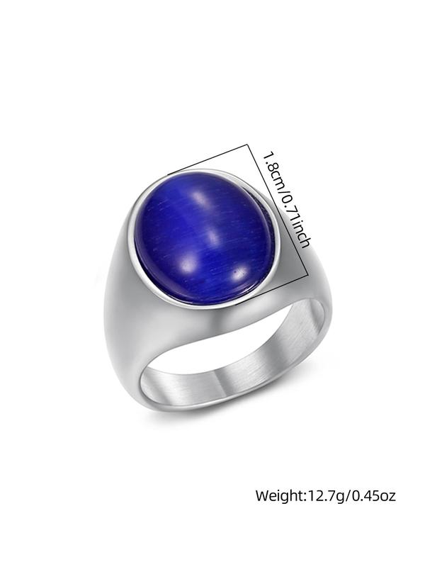 Simple Round Shaped Artificial Gemstone Decor Stainless Steel Ring, Punk Men's Stainless Steel Multi Size Ring, Party Accessories 6