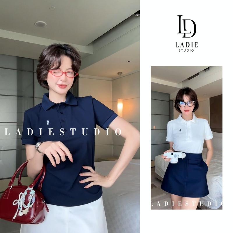 Áo Polo Nữ Thun Cá Labella Top AO70 - Trắng/Xanh Navy