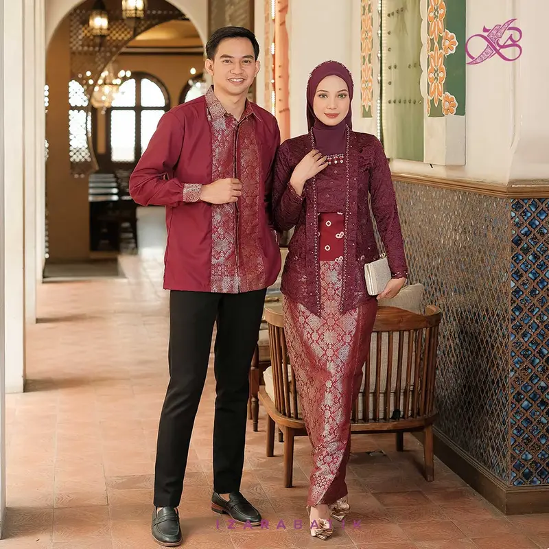 New Laksmi Burgundy - Setelan Baju Kebaya Wanita Songket Brokat Payet Modern Couple Wisuda Lamaran Kondangan Aesthetic [izarabatik] 0