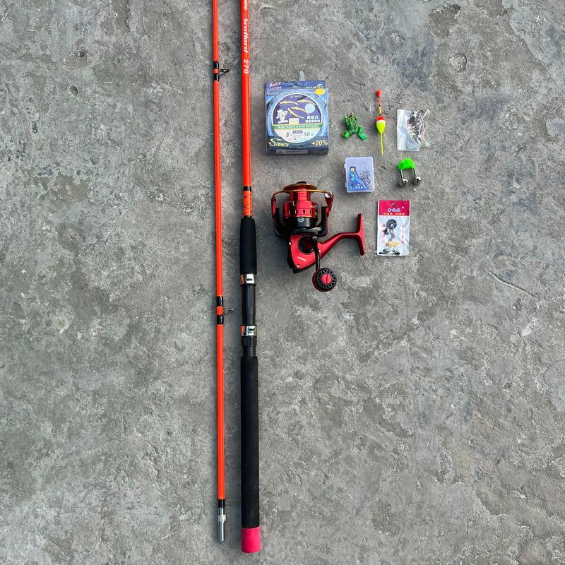 Bộ Cần Câu Cá Shimalo 2 Khúc Đặc Màu Cam Và Máy HA Kèm Trọn Bộ Phụ Kiện - Tải tĩnh 6kg, Chất liệu sợi thủy tinh tổng hợp, Gồm các size 1m65 - 1m8 - 2m1 - 2m4 - 2m7 - Bắt Cá, Fishing