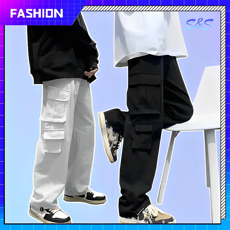 [Cod & ready stock] cargo pants 6 pocket cargo pants for men solid color overalls loose straight