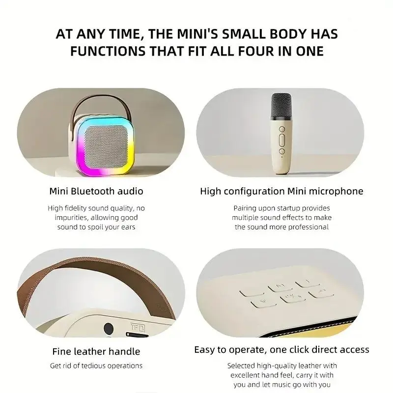 Portable Mini Karaoke Speaker, Rechargeable Wireless Microphone Speaker with 2 Wireless Microphones, Home KTV System for Kids & Adults, Audio 8