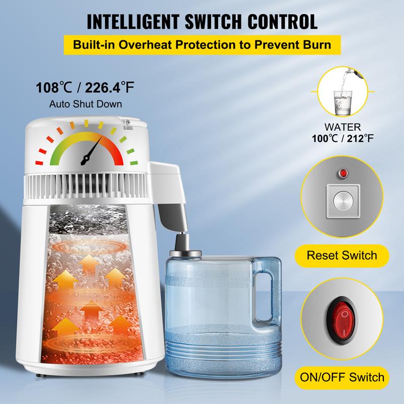 Product Introduction of Water Distiller Distilled Water Machine 750W Pure Water Distilling BPA Free Plastic Container  Water Distillation Kit Button, Countertop Distilled Water Maker for Home dispensers 2