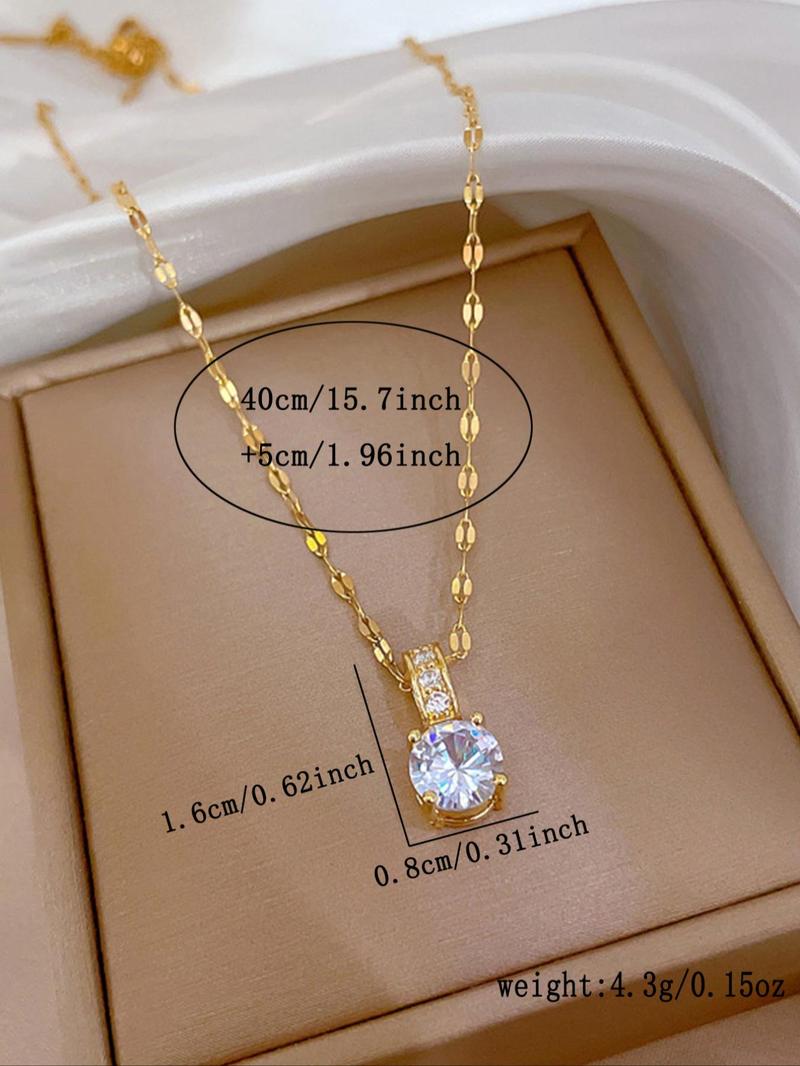 Product Introduction of Women's Elegant Round Rhinestone Pendant Necklace, Exquisite Trendy Pendant Necklace, Chic Jewelry As Gift for Girlfriend 1