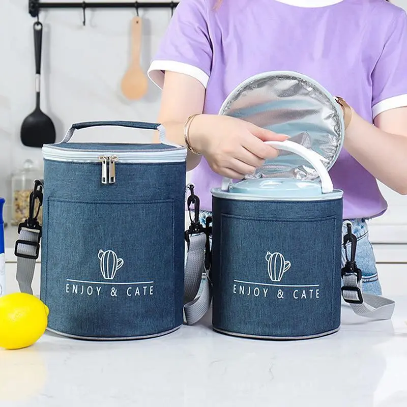 [Feeling Youth] 1PC Portable Large Capacity Lunch Bag New Fresh Thickened Lunch Bag To Store Round Barrel Aluminum Foil Insulation Bag