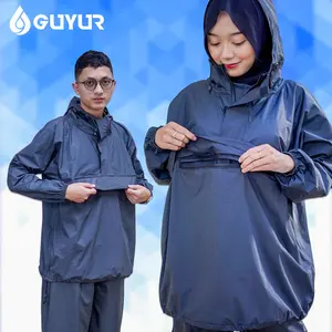 Guyur Jas Hujan Anti Bocor Guyur dengan Saku Depan Kangguru Bahan Parasit Campuran Karet Premium Kuat dan Tebal Resleting Dobel Velcro untuk Pria Wanita Dewasa