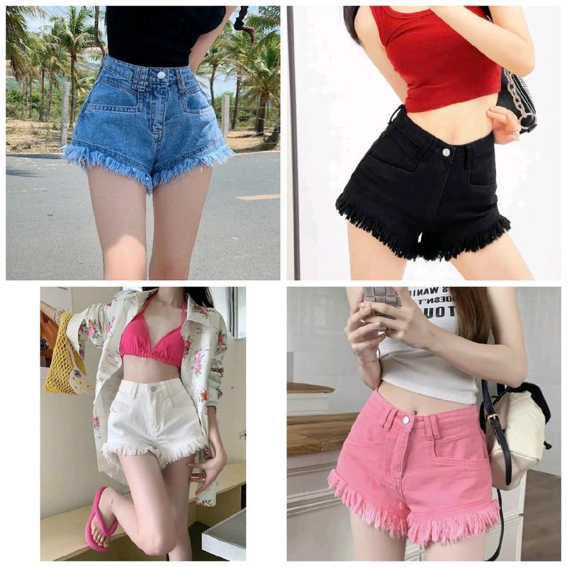 [Bigsize60-90kg] Quần Sort Jean Tua Nhìu Bigsize Lưng Cao Cotton Trơn Women